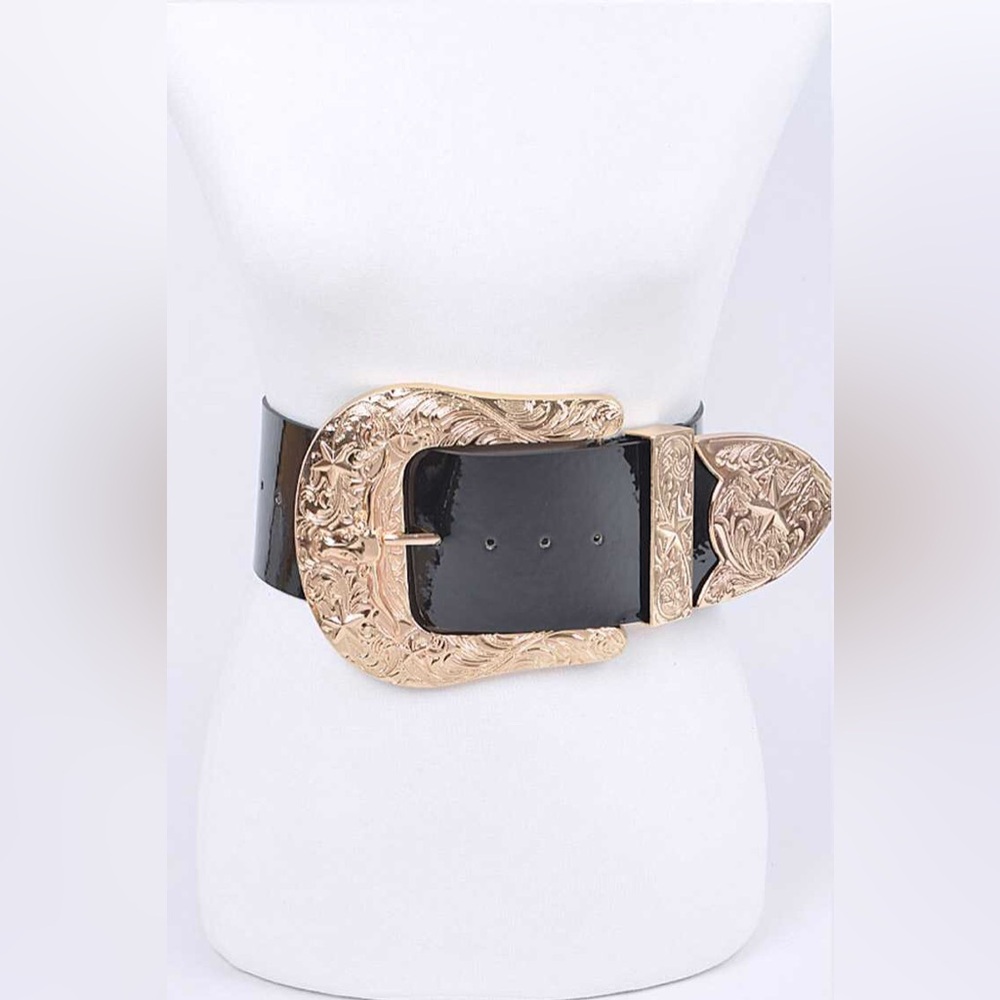 Plus Size Gold Buckle Wide Statement Belt